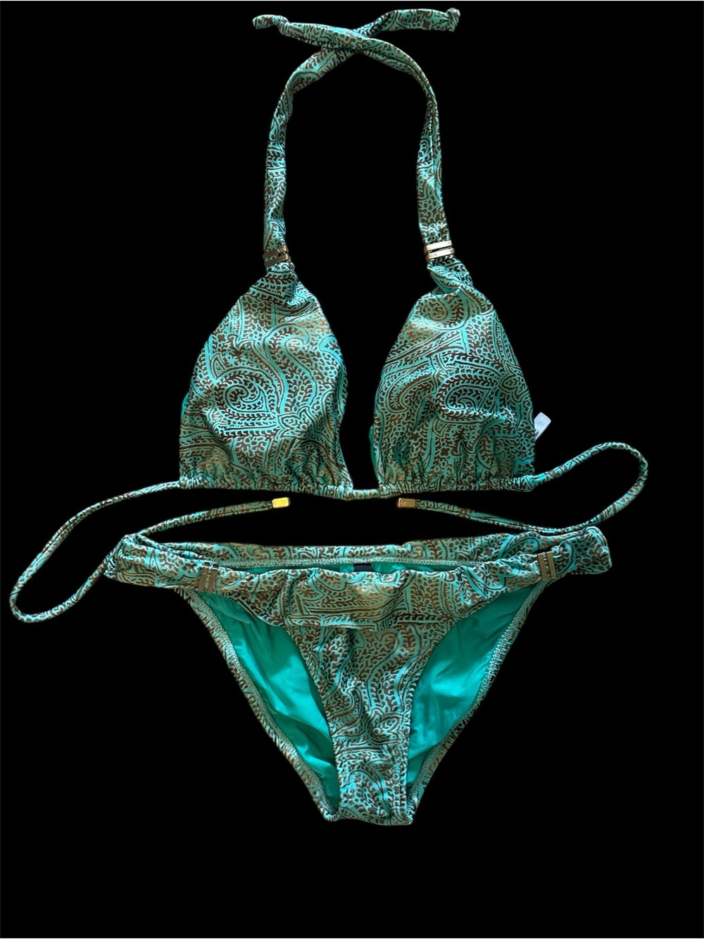 Vix Brazilian Bikini Turquoise Paisley Triangle Set